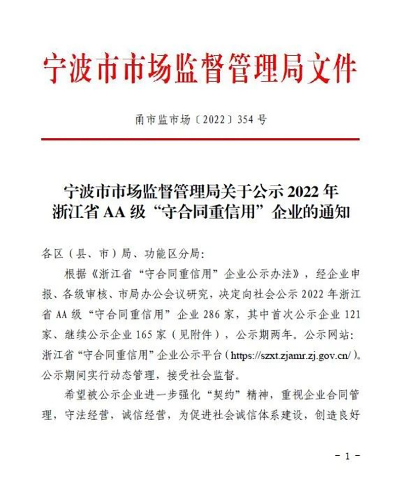 喜讯 | 维多利亚老品牌vic股份荣获浙江省AA级“守合同重信用”企业称号(图1)